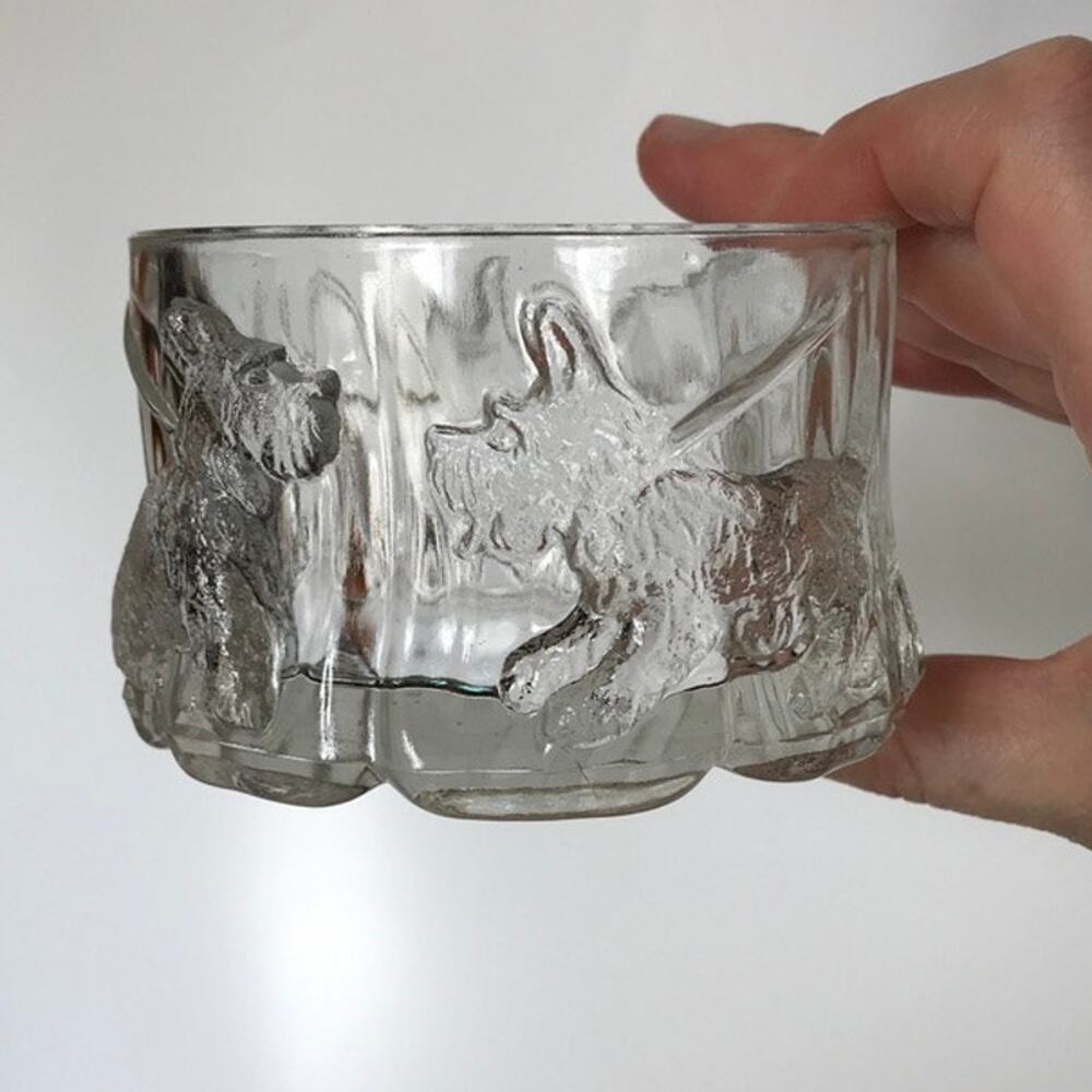 Vintage Akro Agate Scottie Dog Powder Jar Clear Glass Trinket Box NO LID